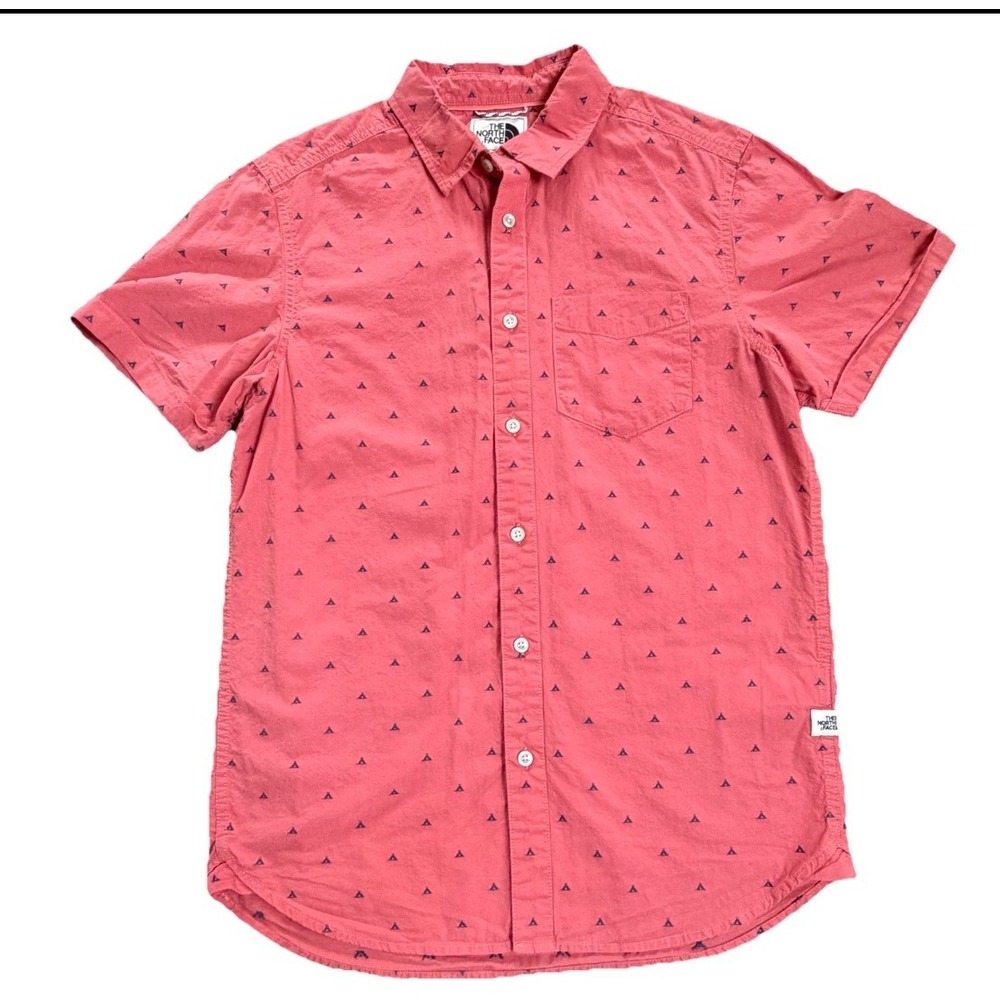 The North Face Mens Short‎ Sleeve Button Up Shirt Coral Tent Print Size Small